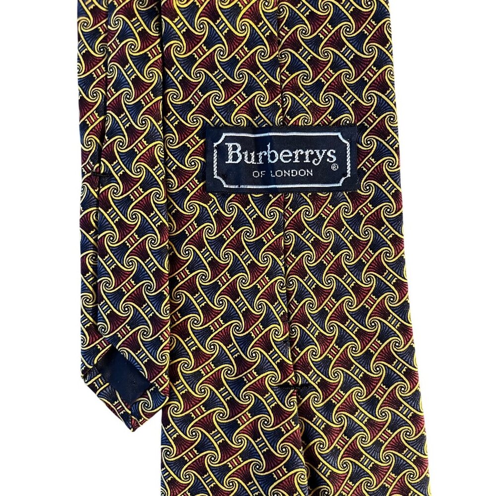 VTG 80’s Burberry Burberrys Of London Tie Silk Necktie 59X4 Wide Blue Gold Red